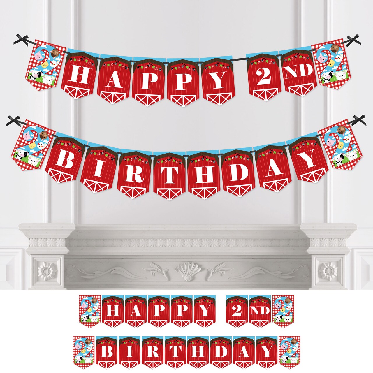 Big Dot of Happiness 2nd Birthday Farm Animals - Barnyard Second Birthday Party Bunting Banner - Party Decorations - Happy 2nd Birthday